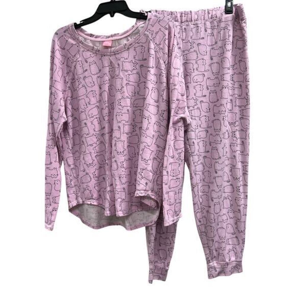 JENNI bubblegum pink lounge sleep cat kitties comfort jogger set SZ XL